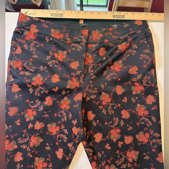 LOFT Marisa Fit Floral Dress Pants Size 14 Navy & Red Tapestry Brocade - Picture 6 of 11